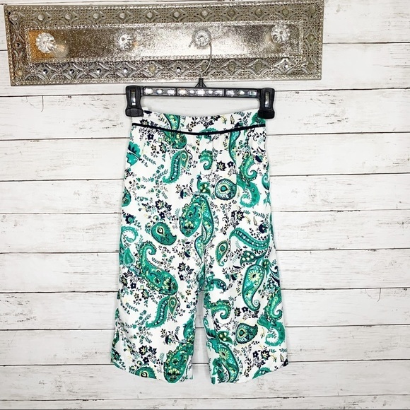 Janie & Jack High Waist Wide Leg Floral Paisley Green White Pants Girls Size 5 - Picture 1 of 11